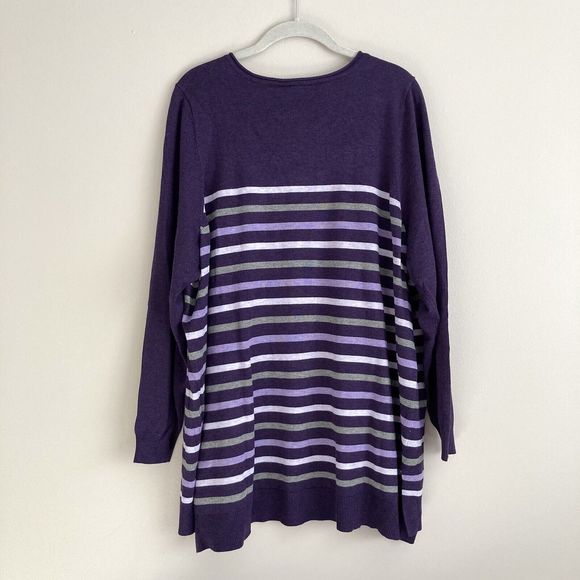 Lane Bryant Womens Plus Size 22/24 Purple Striped Sweater Tunic Scoop Neck - Picture 6 of 7